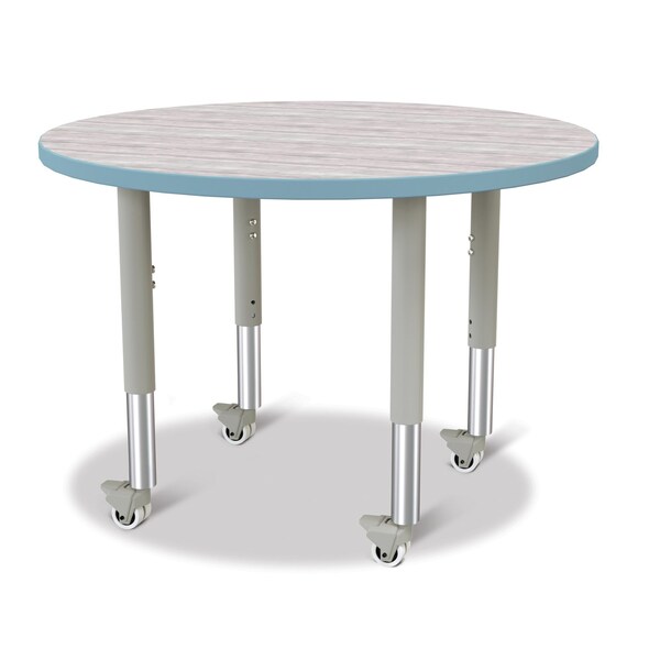 Jonti-Craft Berries Round Activity Table, 36 in. Diameter, Mobile, Driftwood Gray/Coastal Blue/Gray - 6488JCM452