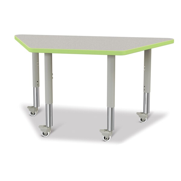Jonti-Craft Berries Trapezoid Activity Tables, 24 in. x 48 in., Mobile, Freckled Gray/Key Lime/Gray - 6438JCM130
