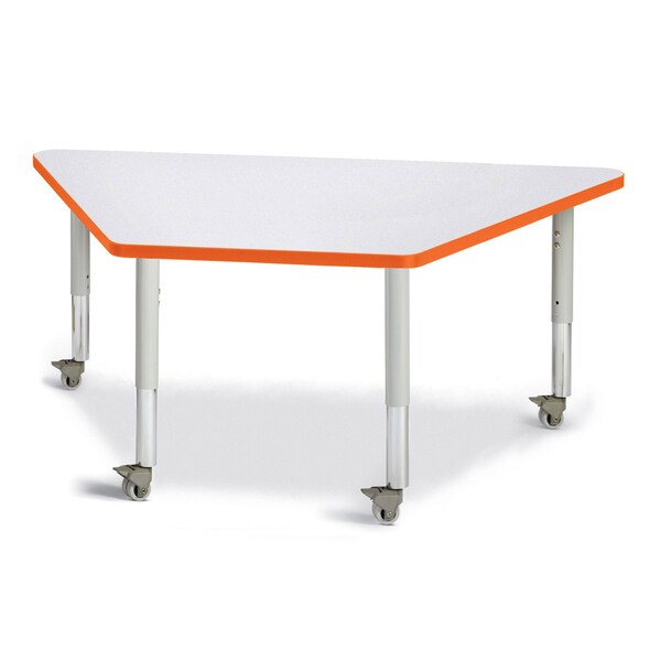 Jonti-Craft Berries Trapezoid Activity Tables, 30 in. x 60 in., Mobile, Freckled Gray/Orange/Gray - 6443JCM114