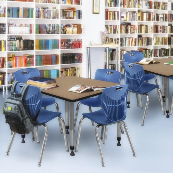 Regency Square Kee Adjustable Classroom Table W/ 4 Andy Stack Chairs, 48 in W, 48 in L, Noble Oak - TB4848NOAPGY40NV