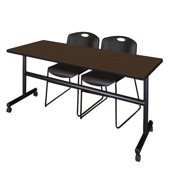 Regency Kobe Flip-Top Training Nesting Table W/ 2 Zeng Stack Chairs, 72 in W, 24 in L, Neo Walnut - MKFT7224NW44BK