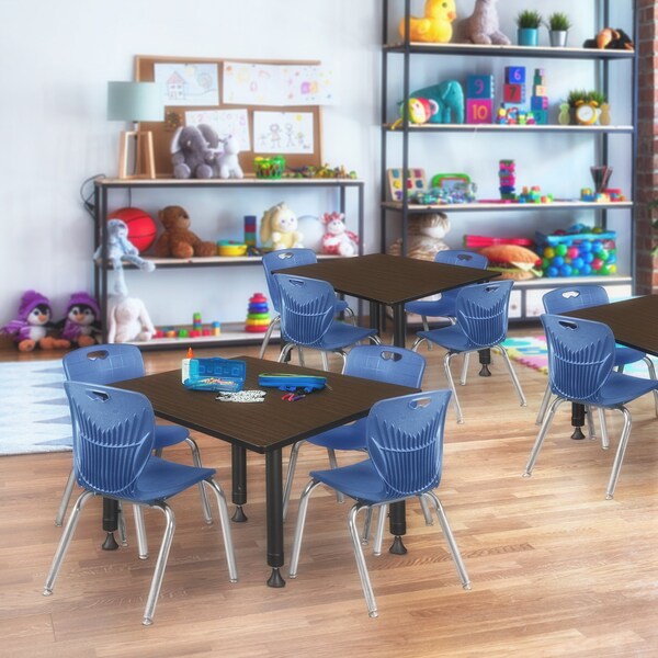 Regency Square Kee Adjustable Classroom Table W/ 4 Andy Stack Chairs, 48 in W, 48 in L, Neo Walnut - TB4848NWAPBK45NV