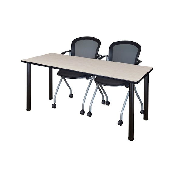 Kee Rectangle Training Table & Chair Set, 72 W, 24 L, 29 H, Wood|Metal|Fabric Top, Maple - MT7224PLBPBK23BK