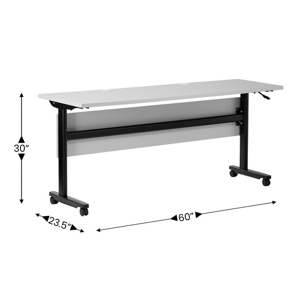 Flash Furniture Palmer 60in. x 24in. HD Nesting Table w/T-Legs, Modesty Panel, 1in. Thick Gray Tabletop, Blk Frame - MT-M6024-T-LEG-GRYBLK-GG