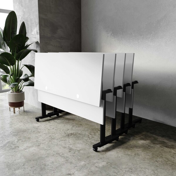 Flash Furniture Palmer 60in. x 24in. HD Nesting Table w/T-Legs, Modesty Panel, 1in. Thick Gray Tabletop, Blk Frame - MT-M6024-T-LEG-GRYBLK-GG