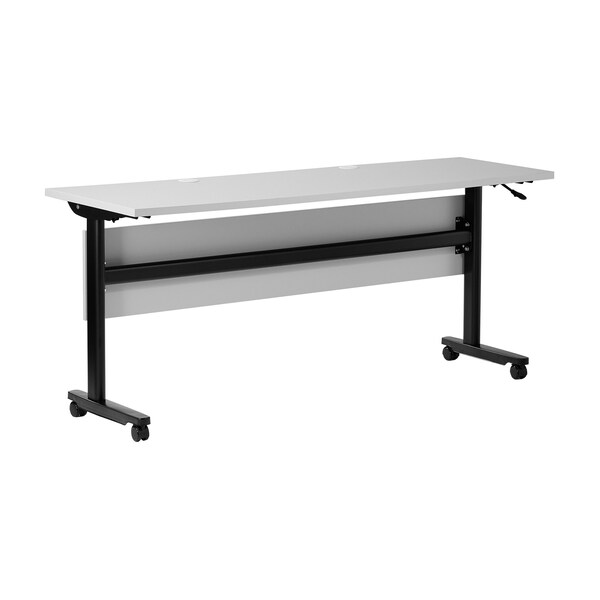 Flash Furniture Palmer 60in. x 24in. HD Nesting Table w/T-Legs, Modesty Panel, 1in. Thick Gray Tabletop, Blk Frame - MT-M6024-T-LEG-GRYBLK-GG