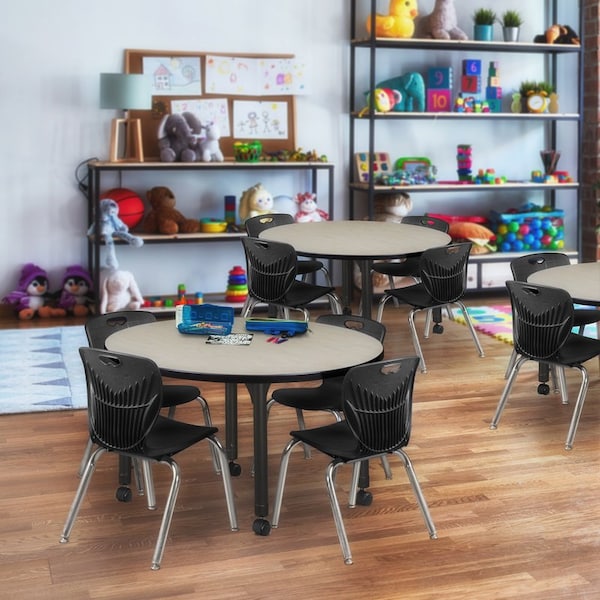 Regency Tables > Height Adjustable > Round Mobile Tables, 42 W, 42 L, 23-34 H, Wood|Metal, Maple - TB42RNDPLAPCBK