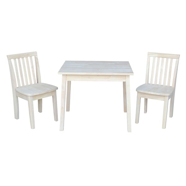 International Concepts Rectangle Table with 2 Mission Juvenile Chairs, 26 in W, 20 in L, 22 in H, Wood, Unfinished - K-JT-2026-263P