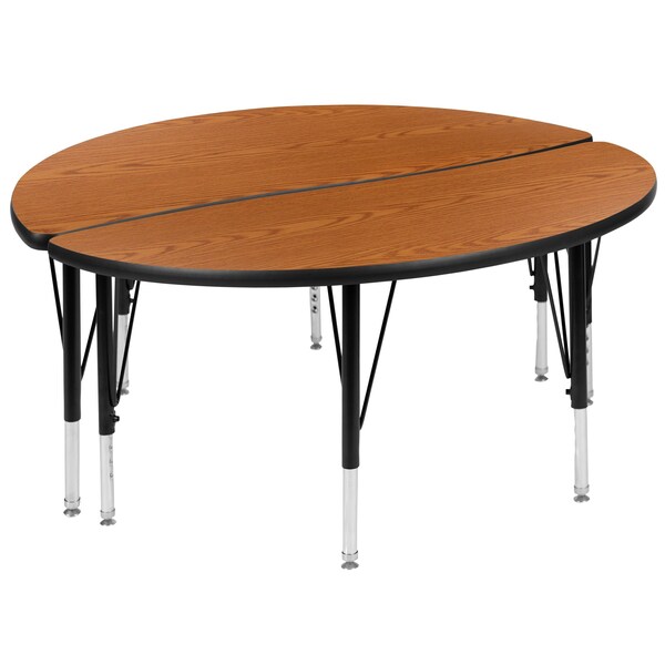 Flash Furniture Round 47.5 W, 48 L, 25.25 H, Chrome, Laminate, Particleboard, Steel, Wood Grain - XU-GRP-A48-HCIRC-OAK-T-P-GG