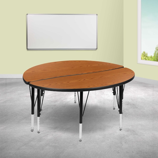 Flash Furniture Round 47.5 W, 48 L, 25.25 H, Chrome, Laminate, Particleboard, Steel, Wood Grain - XU-GRP-A48-HCIRC-OAK-T-P-GG