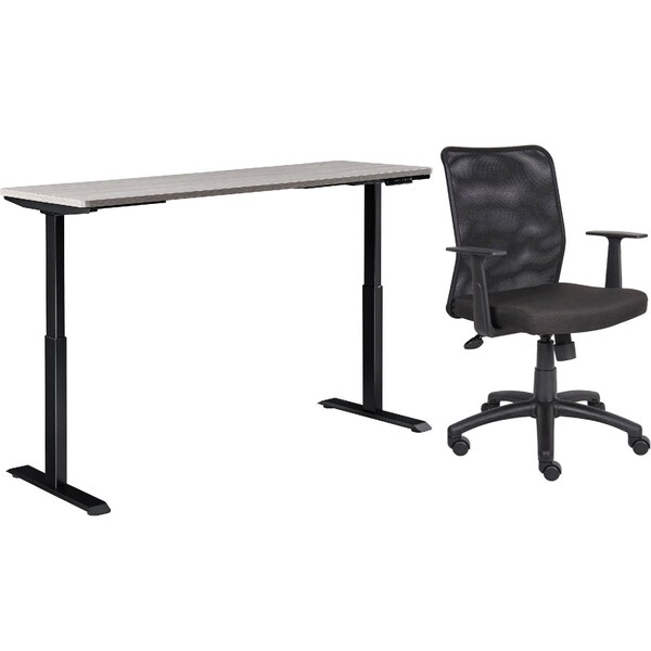 Interion By Global Industrial Interion Height Adjustable Table with Chair Bundle, 72inW x 30inD, Gray W/ Black Base - 695781GY-B