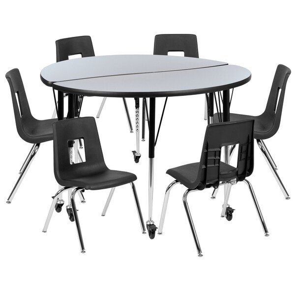 Flash Furniture Mobile 47.5" Circle Wave Grey Table Set-16" Chairs - XU-GRP-16CH-A48-HCIRC-GY-T-A-CAS-GG