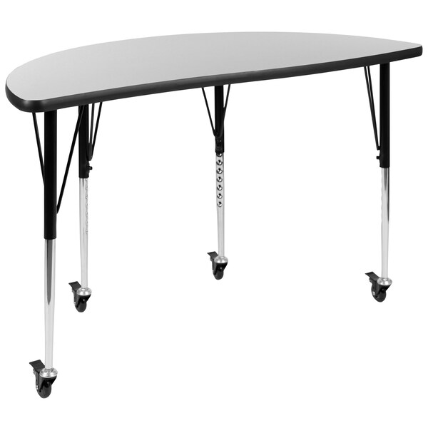 Flash Furniture Mobile 47.5" Circle Wave Grey Table Set-16" Chairs - XU-GRP-16CH-A48-HCIRC-GY-T-A-CAS-GG