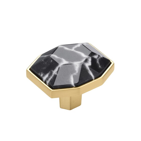Amerock Carrione 1-5/8 inch 41mm Length Marble Black/Champagne Bronze Cabinet Knob - BP36638MBKCZ