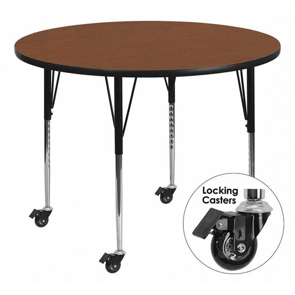 Flash Furniture Round Activity Table, 42" W, 42" L, 30.5" H, Laminate, Wood Grain - XU-A42-RND-OAK-H-A-CAS-GG