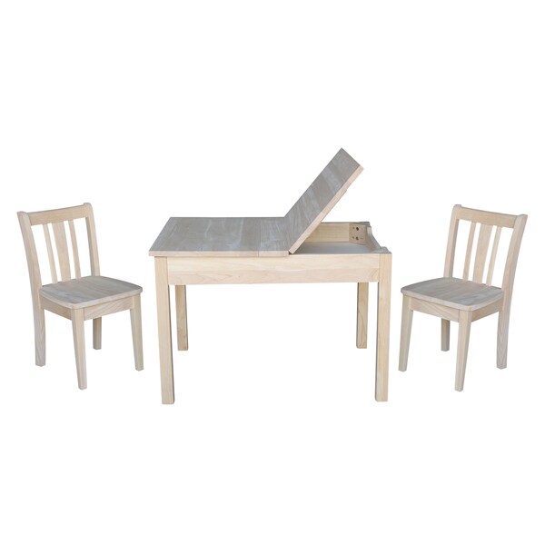 International Concepts Rectangle Table with 2 San Remo Juvenile Chairs, 24 in W, 33.1 in L, 22.2 in H, Wood, Unfinished - K-JT2532L-CC105-2