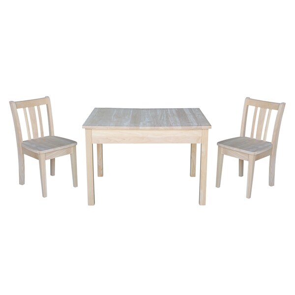 International Concepts Rectangle Table with 2 San Remo Juvenile Chairs, 24 in W, 33.1 in L, 22.2 in H, Wood, Unfinished - K-JT2532L-CC105-2