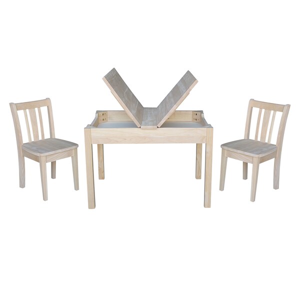 International Concepts Rectangle Table with 2 San Remo Juvenile Chairs, 24 in W, 33.1 in L, 22.2 in H, Wood, Unfinished - K-JT2532L-CC105-2