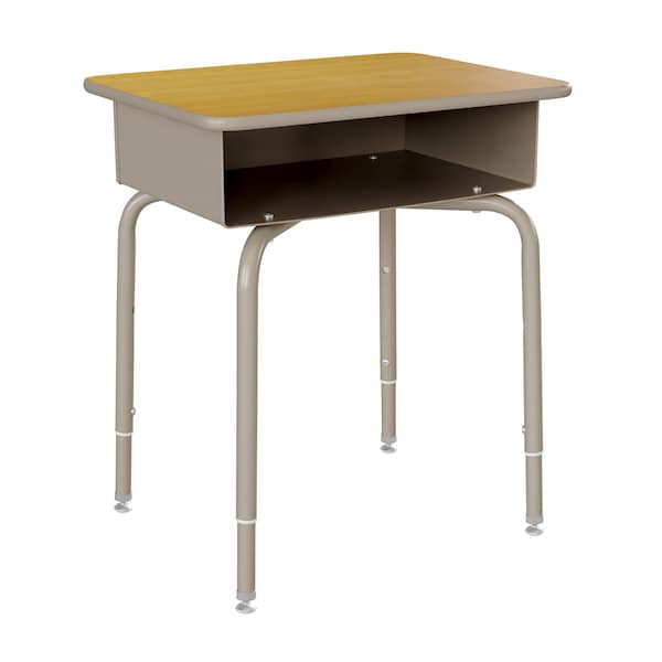 Flash Furniture HERCULES Student Desk w/Open Front Metal Book Box, Maple Desktop, Silver Frame and Blk Stack Chair - FD-DESK-GMP-SCH3BB-GG