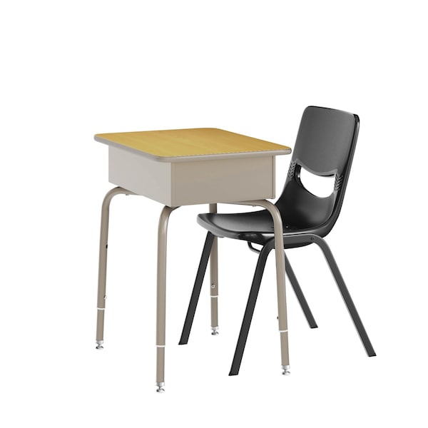 Flash Furniture HERCULES Student Desk w/Open Front Metal Book Box, Maple Desktop, Silver Frame and Blk Stack Chair - FD-DESK-GMP-SCH3BB-GG