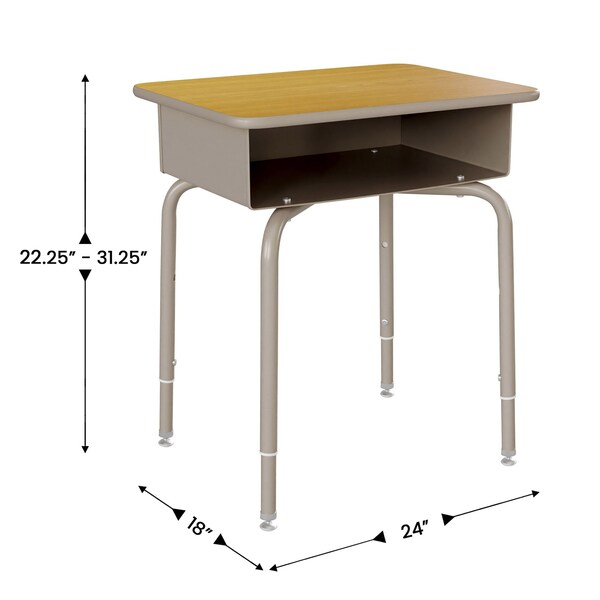 Flash Furniture HERCULES Student Desk w/Open Front Metal Book Box, Maple Desktop, Silver Frame and Blk Stack Chair - FD-DESK-GMP-SCH3BB-GG