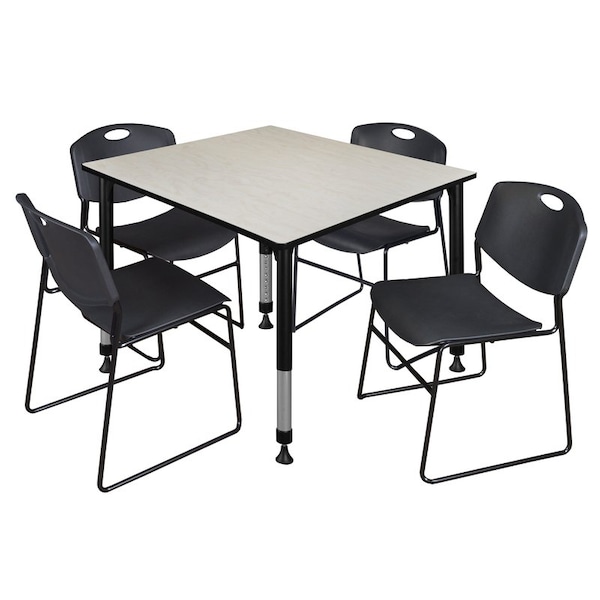 Regency Tables > Height Adjustable > Square Table & Chair Sets, 48 W, 48 L, 23-34 H, Maple - TB4848PLAPBK44BK