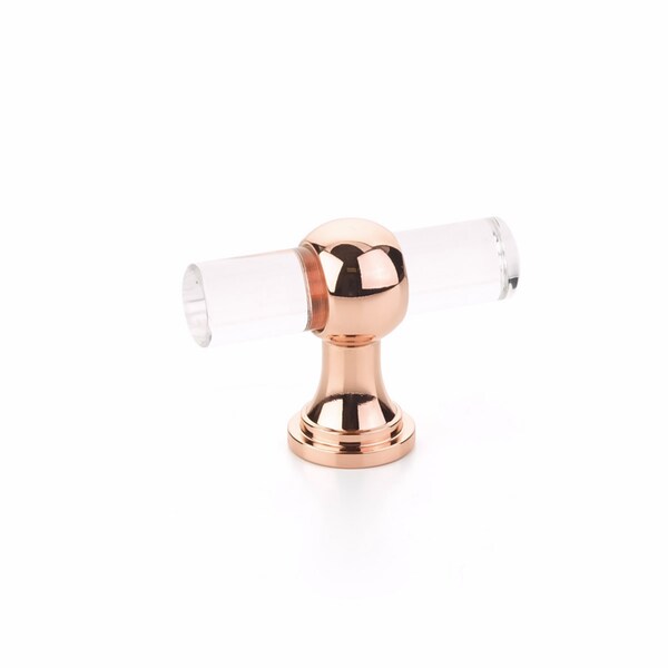 Schaub Lumiere Transitional Cabinet T Knob Acrylic Polished Rose Gold Finish - 411-PRG