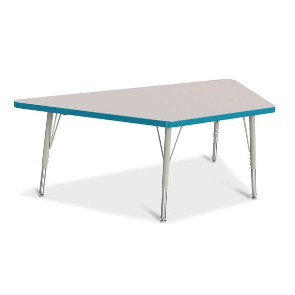 Jonti-Craft Berries Trapezoid Activity Tables, 30 in. x 60 in., E-height, Freckled Gray/Teal/Gray - 6443JCE005
