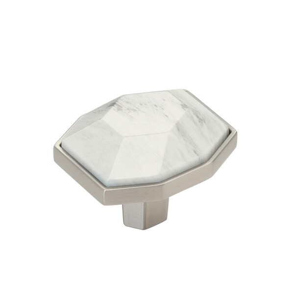 Amerock Carrione 1-5/8 inch 41mm Length Marble White/Satin Nickel Cabinet Knob - BP36638MWG10