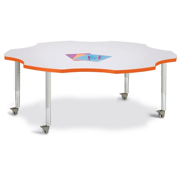 Jonti-Craft Berries Six Leaf Activity Table, 60 in., Mobile, Freckled Gray/Orange/Gray - 6458JCM114
