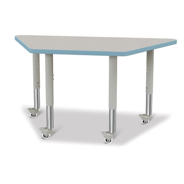 Jonti-Craft Berries Trapezoid Activity Tables, 24 in. x 48 in., Mobile, Freckled Gray/Coastal Blue/Gray - 6438JCM131