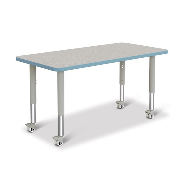 Jonti-Craft Berries Rectangle Activity Table, 24 in. x 48 in., Mobile, Freckled Gray/Coastal Blue/Gray - 6403JCM131