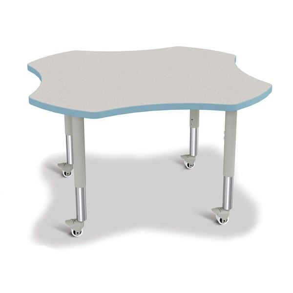 Jonti-Craft Berries Four Leaf Activity Table, Mobile, Freckled Gray/Coastal Blue/Gray - 6453JCM131
