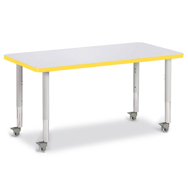 Jonti-Craft Berries Rectangle Activity Table, 24 in. x 48 in., Mobile, Freckled Gray/Yellow/Gray - 6403JCM007