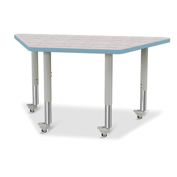 Jonti-Craft Berries Trapezoid Activity Table, 24 in. x 48 in., Mobile, Driftwood Gray/Coastal Blue/Gray - 6438JCM452