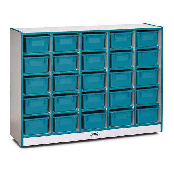 Jonti-Craft Rainbow Accents 25 Cubbie-Tray Mobile Storage, with Trays, Teal - 0426JCWW005