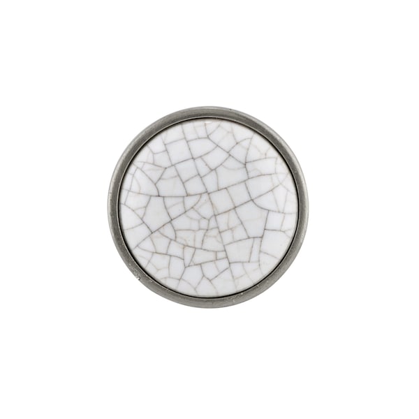 Richelieu 1 1/8 in (29 mm) Crackle White, Brushed Nickel Eclectic Metal, Ceramic Cabinet Knob - BP4418195304