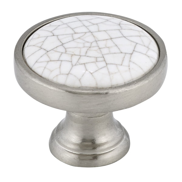Richelieu 1 1/8 in (29 mm) Crackle White, Brushed Nickel Eclectic Metal, Ceramic Cabinet Knob - BP4418195304