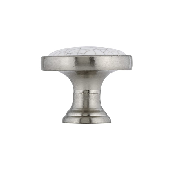 Richelieu 1 1/8 in (29 mm) Crackle White, Brushed Nickel Eclectic Metal, Ceramic Cabinet Knob - BP4418195304