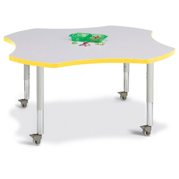 Jonti-Craft Berries Four Leaf Activity Table, Mobile, Freckled Gray/Yellow/Gray - 6453JCM007