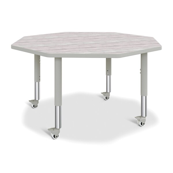 Jonti-Craft Berries Octagon Activity Table, 48 in. x 48 in., Mobile, Driftwood Gray/Gray/Gray - 6428JCM450