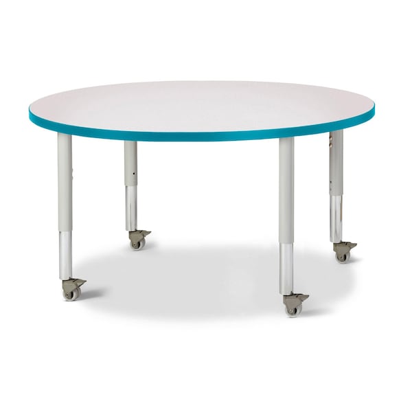 Jonti-Craft Berries Round Activity Table, 42 in. Diameter, Mobile, Freckled Gray/Teal/Gray - 6468JCM005