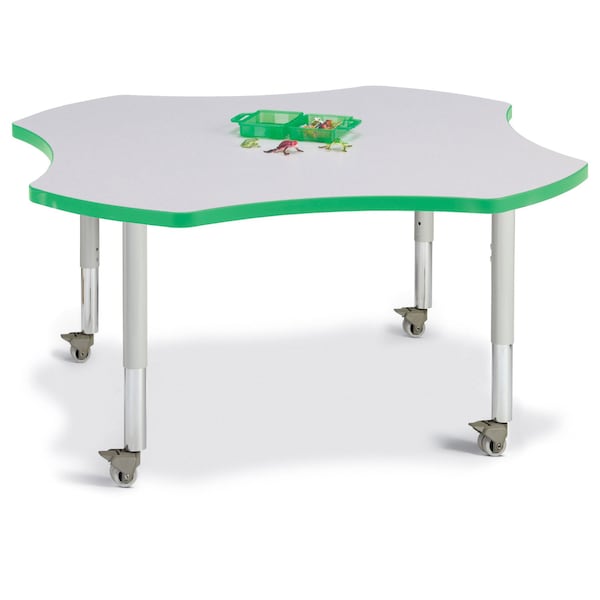 Jonti-Craft Berries Four Leaf Activity Table, Mobile, Freckled Gray/Green/Gray - 6453JCM119