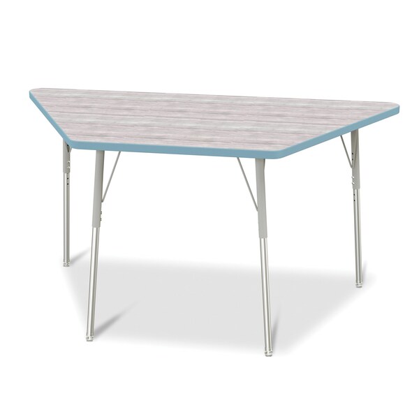 Jonti-Craft Berries Trapezoid Activity Table, 30 in. x 60 in., A-height, Driftwood Gray/Coastal Blue/Gray - 6443JCA452