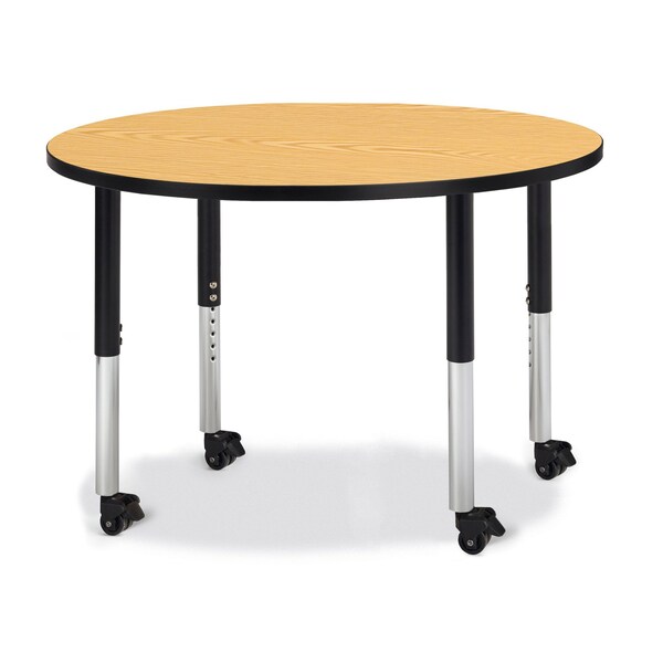 Jonti-Craft Berries Round Activity Table, 42 in. Diameter, Mobile, Oak/Black/Black - 6468JCM210