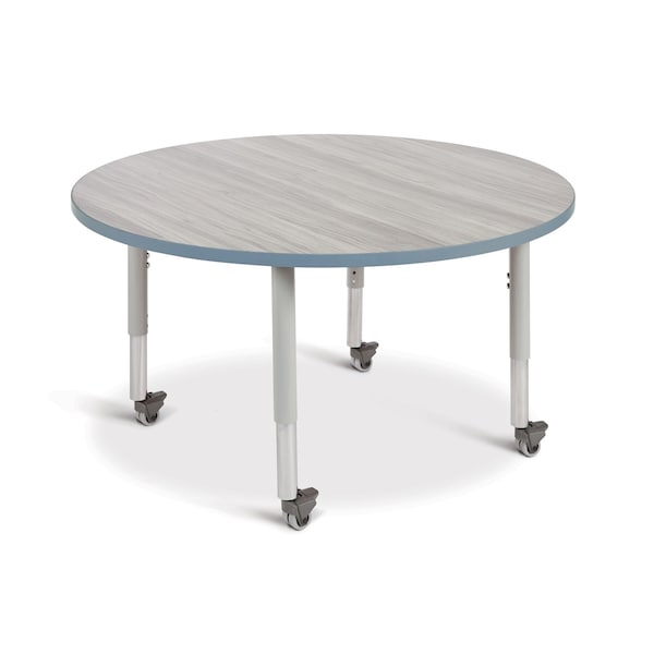 Jonti-Craft Berries Round Activity Table, 48 in. Diameter, Mobile, Driftwood Gray/Coastal Blue/Gray - 6433JCM452