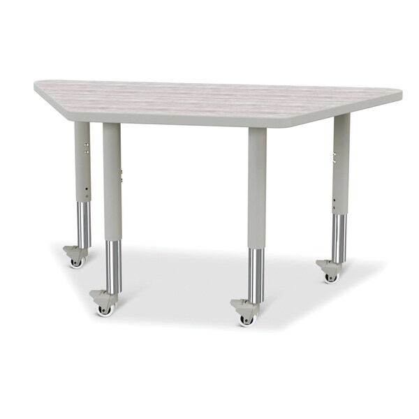 Jonti-Craft Berries Trapezoid Activity Table, 24 in. x 48 in., Mobile, Driftwood Gray/Gray/Gray - 6438JCM450