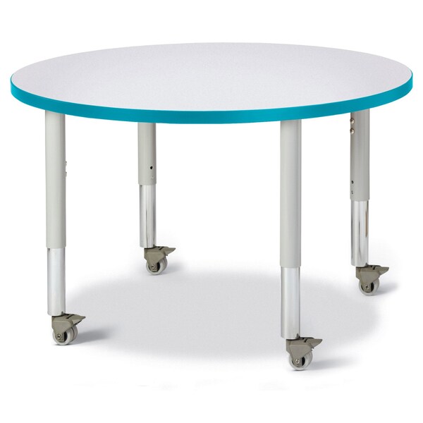 Jonti-Craft Berries Round Activity Table, 36 in. Diameter, Mobile, Freckled Gray/Teal/Gray - 6488JCM005