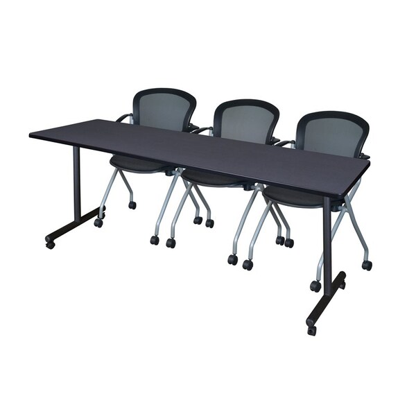 Regency Regency Kobe 84 x 24 in. Mobile T-Base Training Table- Grey, 2 Cadence Nesting Chairs - MKTRCC8424GY23BK