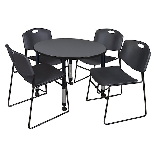 Regency Tables > Height Adjustable > Round Mobile Table & Chair Sets, 36 W, 36 L, 23-34 H, Grey - TB36RNDGYAPCBK44BK